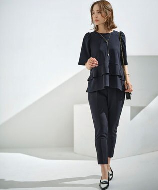 組曲 L 【接触冷感・吸湿・UVカット】ジョーゼットジャージーフリルブラウス 【WEB限定】ネイビー系9