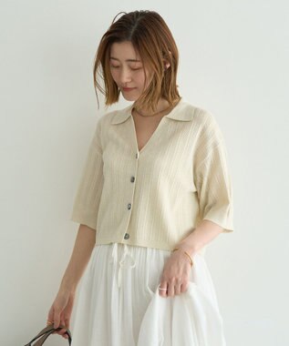 YECCA VECCA ストライプメッシュニットカーディガン Ivory