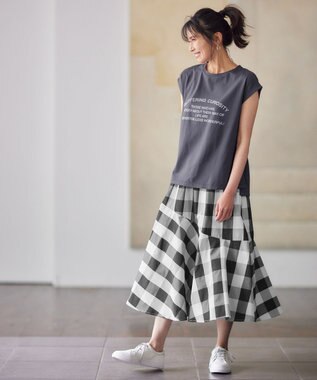 ANY L フロッキーロゴフレンチスリーブTシャツ チャコール