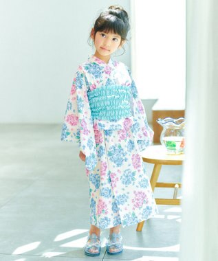 ANY KIDS 【洗濯機可能/簡単着付け】2WAY セパレート浴衣セット エクリュ×アジサイ