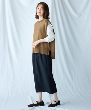 ANY 【洗濯機可】スリットニットベスト キャメル