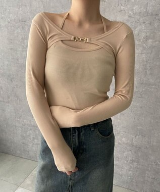 WEGO 【２点セット】カーデ付きアンサンブル ベージュ