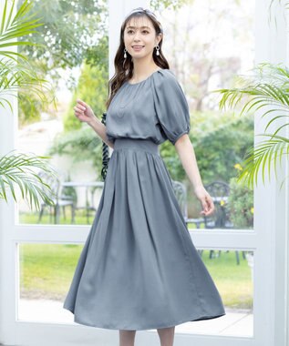 Tiaclasse 【洗える】麻調ギャザーワンピース ブルー