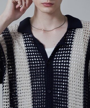 WEGO マルチストライプニットシャツ（S） ネイビー