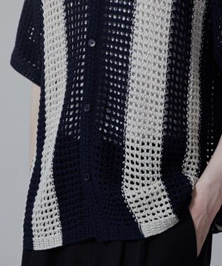 WEGO マルチストライプニットシャツ（S） ネイビー