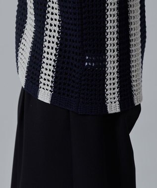 WEGO マルチストライプニットシャツ（S） ネイビー