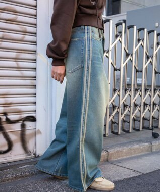 WEGO サイドラインワイドデニムパンツ デニム中濃加工色
