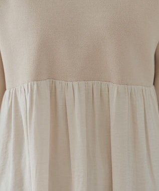 Tiaclasse L 【洗える】ヴィンテージサテンドッキングニットチュニック グレージュ