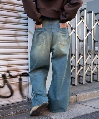 WEGO サイドラインワイドデニムパンツ デニム中濃加工色