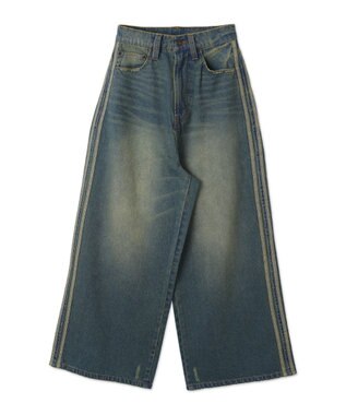 WEGO サイドラインワイドデニムパンツ デニム中濃加工色