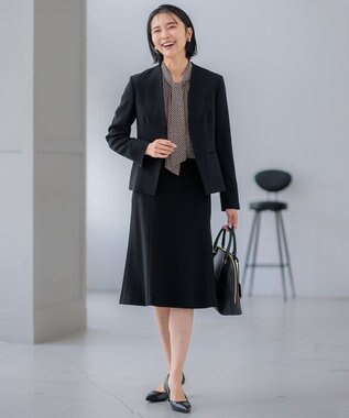 23区 【セットアップ対応/洗える】トリアセダブルジョーゼット ノーカラー ジャケット ブラック系