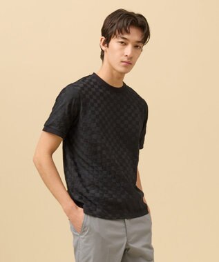 J.PRESS MEN ジャケットインの最適解【接触冷感 / 吸水速乾】【J.PRESS PREMIUM JERSEY】アーガイルリンクス Tシャツ ブラック系