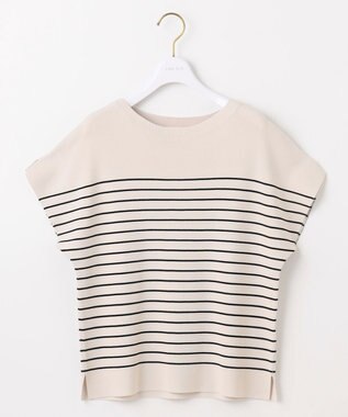 ANY SIS 【接触冷感・UVカット・洗える】ビューティクール フレンチ ニットＴ ライトベージュ×ブラック