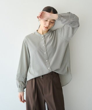 YECCA VECCA 2way裾アレンジパール釦ブラウス Houndtooth