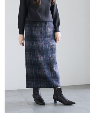 Te chichi シャギーチェックスカート ネイビー