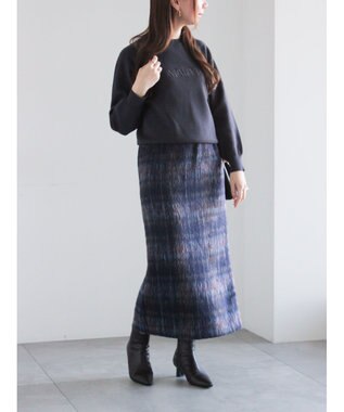 Te chichi シャギーチェックスカート ネイビー