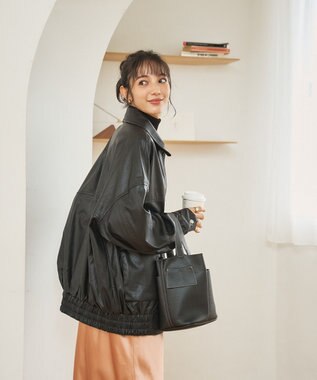 WEGO ヴィンテージライクFレザーブルゾン ブラック