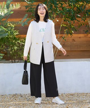 ANY L 【ウエストゴム】イージケア美脚パンツ ワイド ブラック