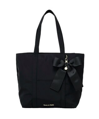 Maison de FLEUR リボンチャーム付きマルチポケットトートバッグ Black