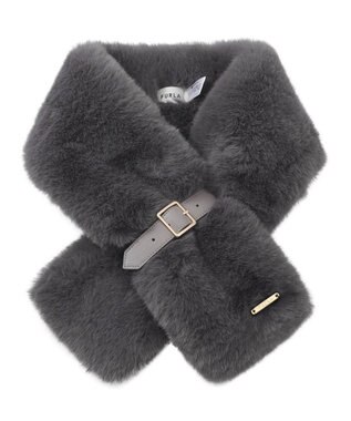 MOONBAT FURLA  ベルト付きフェイクファーマフラー グレー