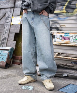 WEGO チェーン付きバルーンデニムパンツ デニム淡加工色