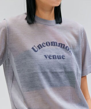 BEIGE， 【洗える・GLOW 10月号掲載】CADDO / シアーウールメッセージロゴＴニット Md.Gray