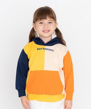 MIKI HOUSE HOT BISCUITS 【80-120cm】 マルチカラー配色切り替え ロゴパーカー