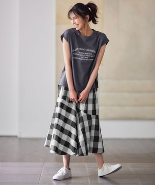 ANY L フロッキーロゴフレンチスリーブTシャツ チャコール