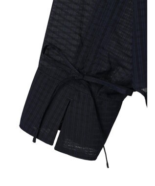 Green Parks シアーチェック袖ドロストシャツチュニック Dark Navy