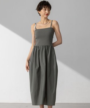 【洗える】ブライトナイロンワッシャー ニットコンビワンピース