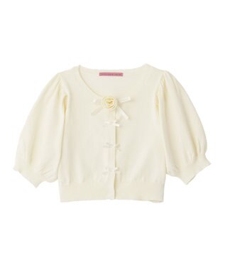 Maison de FLEUR ローズニット半袖カーディガン Ivory