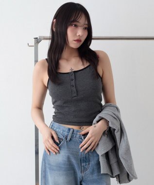 WEGO ヘンリーデザインカップインキャミ ブラックボーダー
