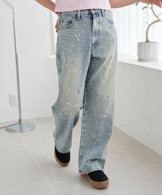  ペイントストレートデニムパンツ