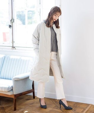 Tiaclasse 【洗える】アラン柄キーネックニットトップス チャコールグレー