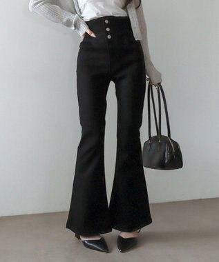 WEGO 【ストレッチ/美脚/脚長シルエット/XSSMサイズ展開】ハイウエストストレッチフレアデニムパンツ