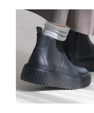 Pointer 日本製 本革厚底サイドゴアブーツ ブラック