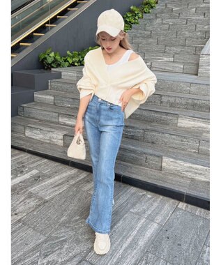 Green Parks ショート丈ミラノリブカーディガン Off White