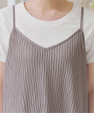 Tiaclasse 【2点セット・洗える】変形プリーツキャミワンピース＆Tシャツ グレージュ