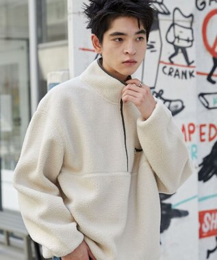 WEGO 【ユニセックス着用】フリース　ハーフZIPプルオーバー ライトベージュ