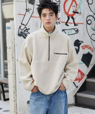 WEGO 【ユニセックス着用】フリース　ハーフZIPプルオーバー ライトベージュ