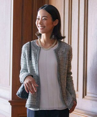  【洗える】TWEED KNIT カーディガン
