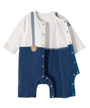 MIKI HOUSE HOT BISCUITS 【70-80cm】蝶ネクタイ＆サスペンダー 7分丈カバーオール 白