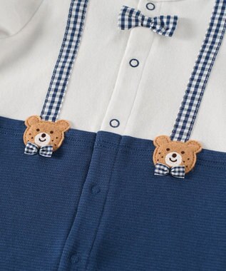 MIKI HOUSE HOT BISCUITS 【70-80cm】蝶ネクタイ＆サスペンダー 7分丈カバーオール 白