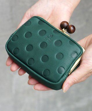  ドット型押し ウッドボールがま口財布 マルチポーチ