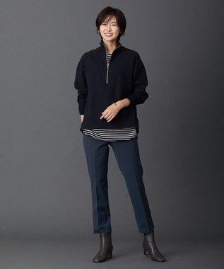 J.PRESS LADIES L ニードルパンチ ハーフジップ カットソー ネイビー系