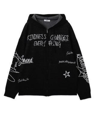 WEGO ジャガードグラフィックニットZIPパーカー ブラック