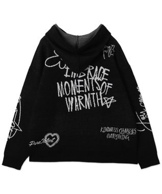 WEGO ジャガードグラフィックニットZIPパーカー ブラック