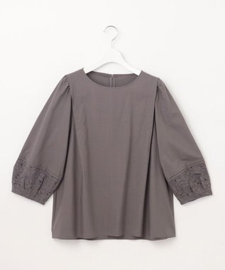 自由区 【洗える】テンセルコットンエンブロイダリープルオーバー ブラウス スレート