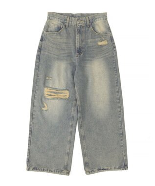 WEGO スーパーバギーダメージデニムパンツ デニム淡加工色