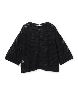 UNFILO L クロシェレースニット ハーフスリーブ プルオーバー ブラック